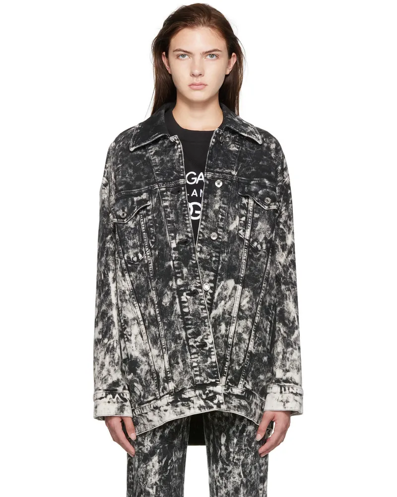 Dolce & Gabbana Black & White Marbled Denim Jacket S9001