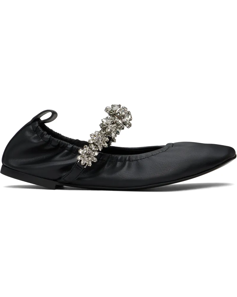 Stella McCartney Black Elsa Crystal Flowers Ballerina Flats 1000