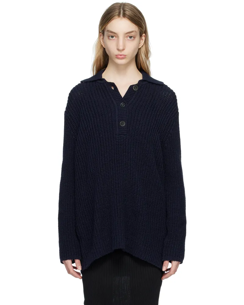 Our Legacy Navy Spread Collar Sweater Navy