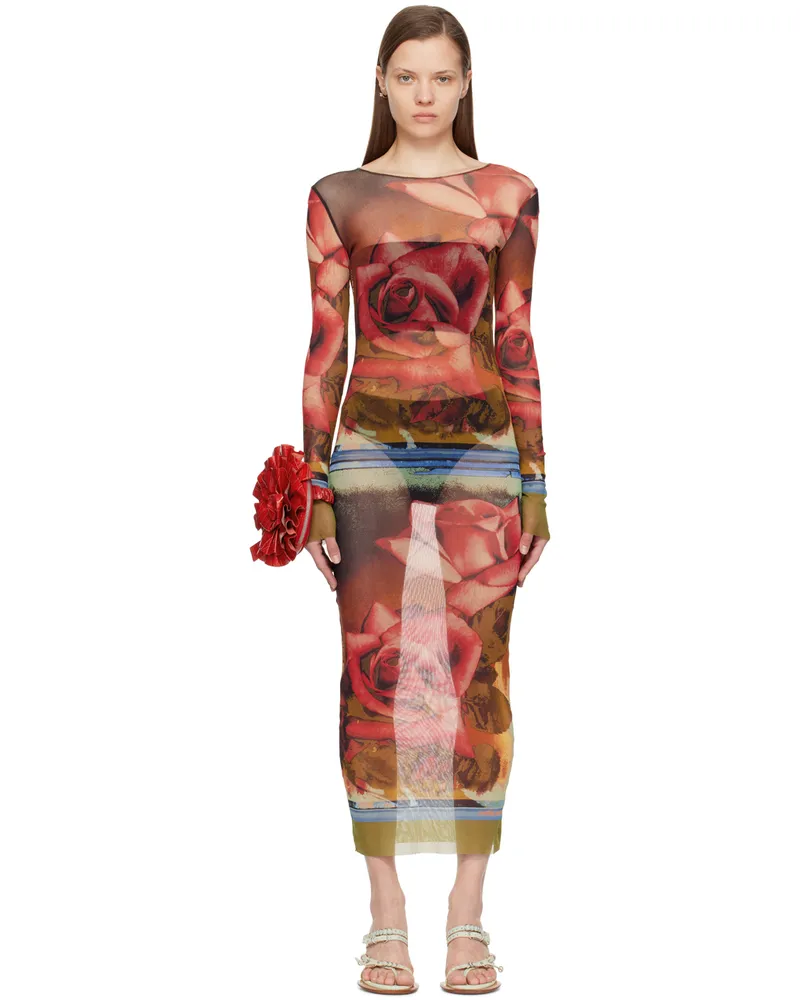 Jean Paul Gaultier Red & Green Roses Maxi Dress 403050