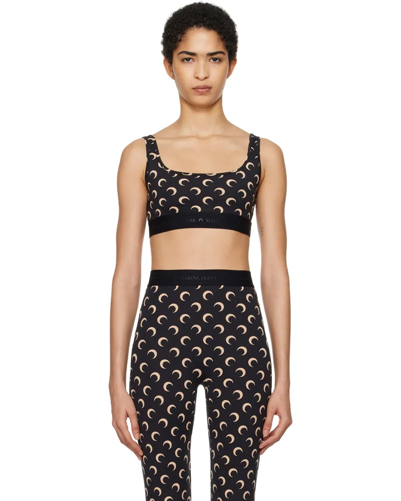 Marine Serre Black & Beige Moon Printed Jersey Sport Bra It99