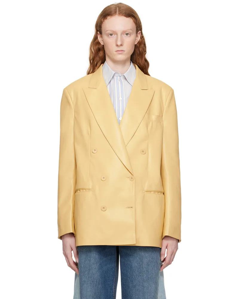 Stella McCartney Yellow Oversized Faux-Leather Blazer 9203