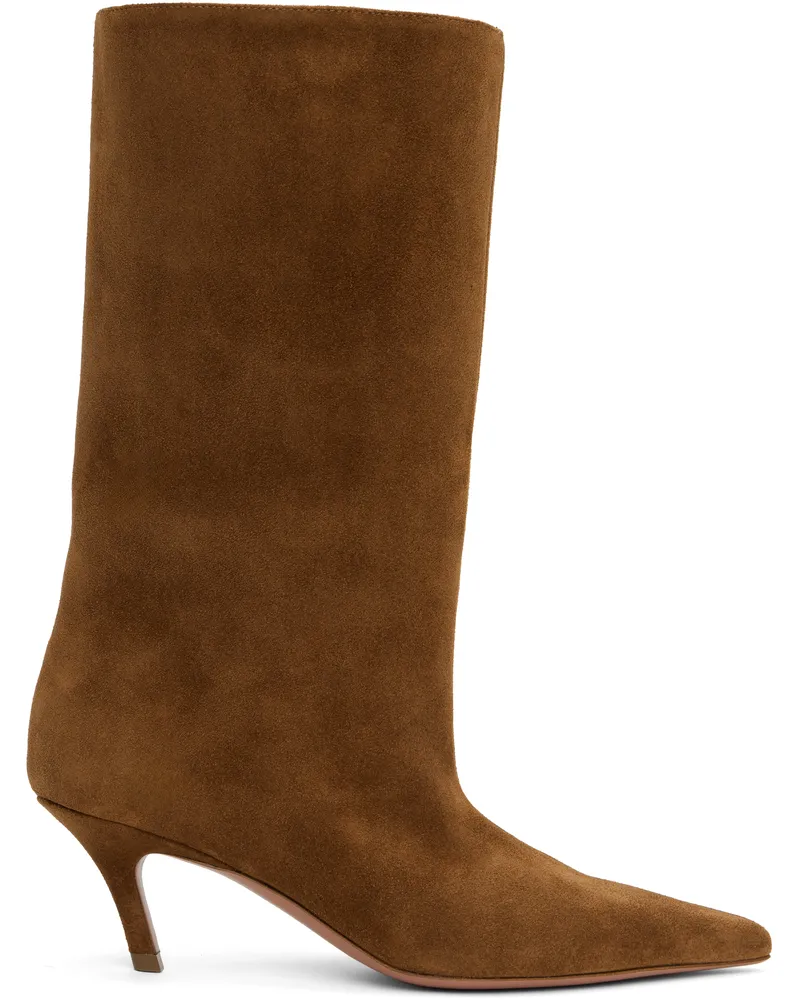 Amina Muaddi Brown Fiona 60 Boots Cognac
