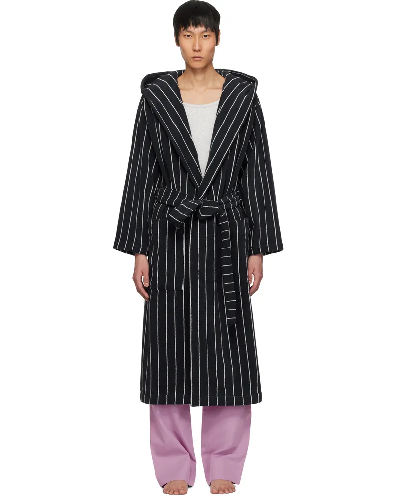 TEKLA Navy & White Terry Hooded Bathrobe Antwerp
