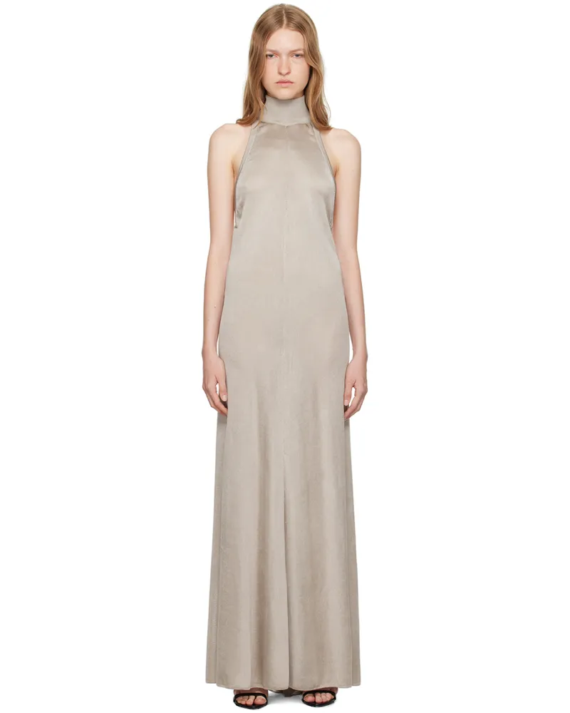 Tom Ford Taupe Halterneck Knit Evening Maxi Dress Ig021