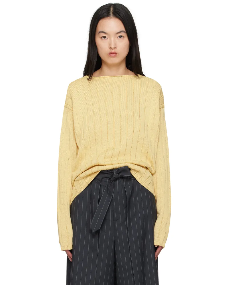 AURALEE Yellow Flat Cord Yarn Boat Neck Sweater Dusty