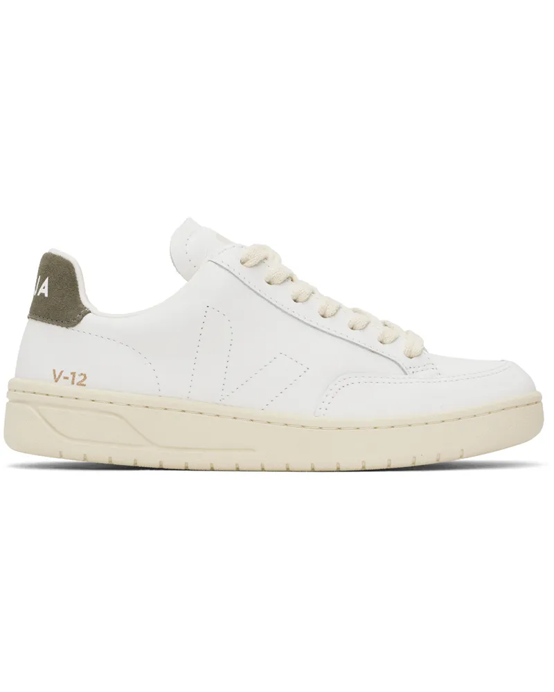 VEJA White & Khaki V-12 Stitch Leather Sneakers Xtra
