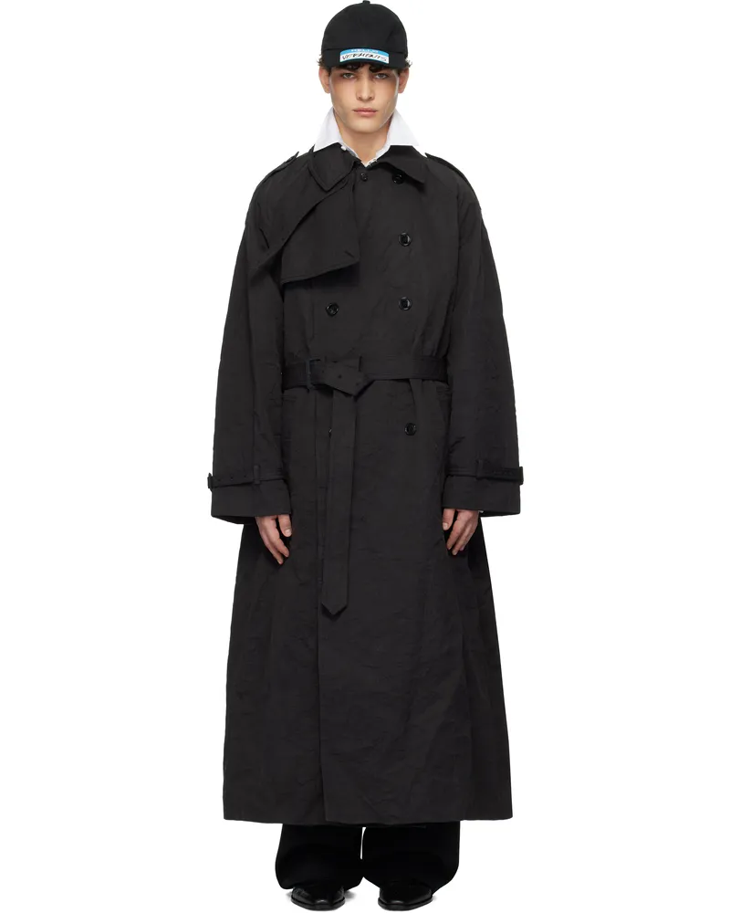 VETEMENTS Black Metalized Wrinkled Trench Coat Black