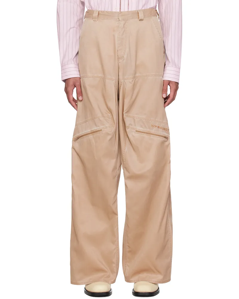 Y/PROJECT Beige Gathered Trousers Washed