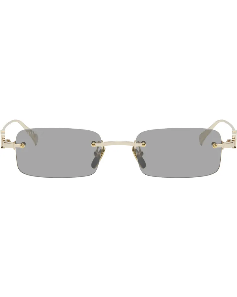Gucci Gold 'Gucci' Block Rectangular Sunglasses 003