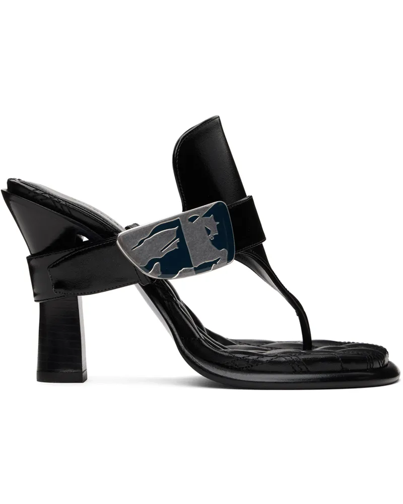 Burberry Black Leather Bay Heeled Sandals Black