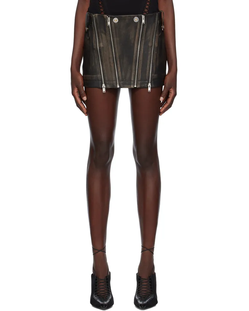 Dion Lee Black Zip Leather Miniskirt Burnished