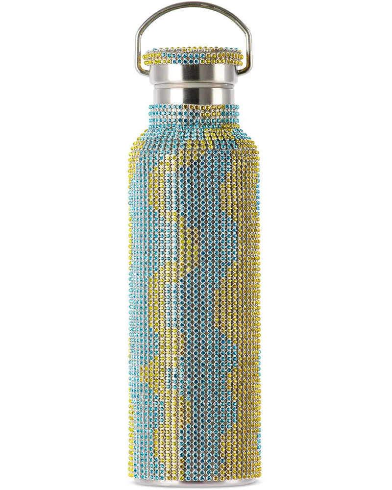 Blue & Yellow Checker Rhinestone Water Bottle