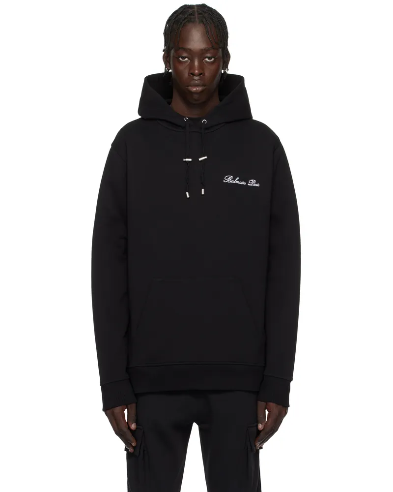 Balmain Black 'Balmain' Signature Hoodie Eab