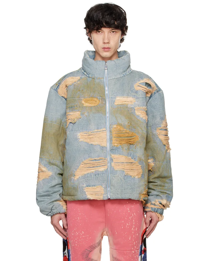 WHO DECIDES WAR Blue Vintage Bomber Denim Jacket