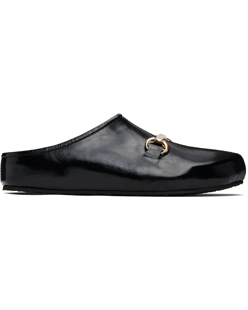 Marine Serre Black Smooth Leather MS Slip-on Loafers Bk99