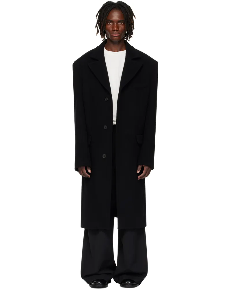LU'U DAN Black Melton Overcoat Black