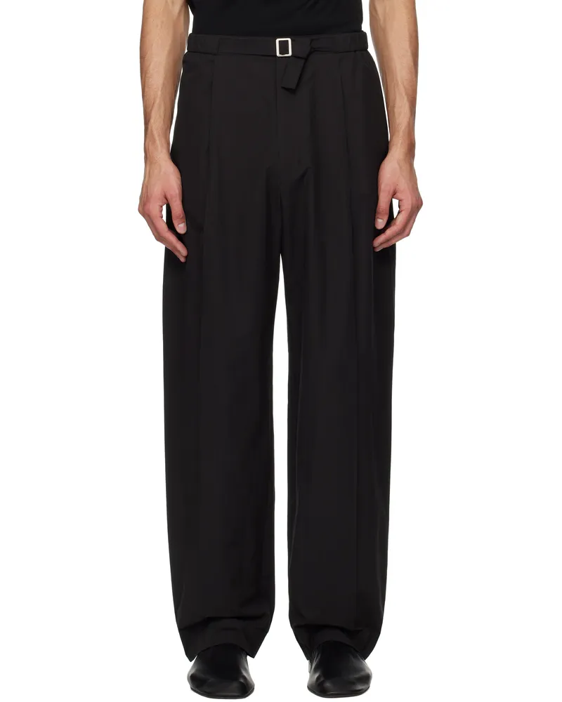 AMOMENTO Black Belted Tuck Banding Trousers Black