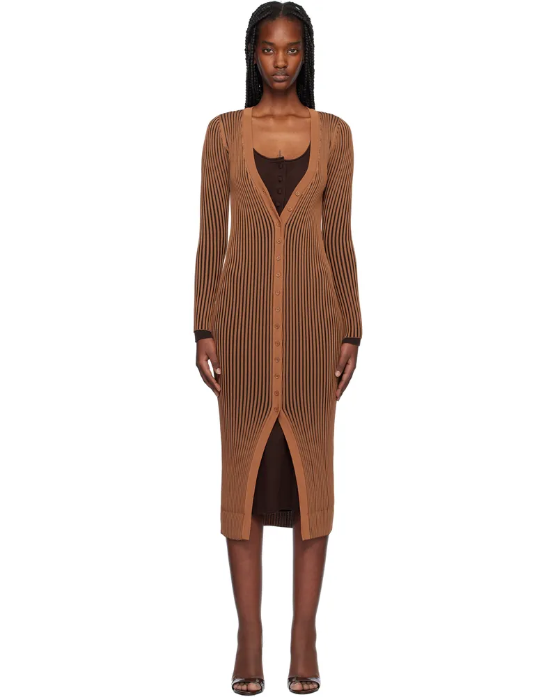 STAUD Tan & Black Shoko Midi Dress Tnbk