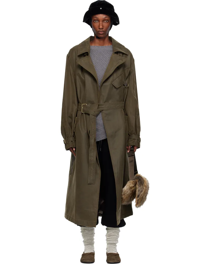 OPEN YY Khaki Motorcycle Maxi Trench Coat Khaki