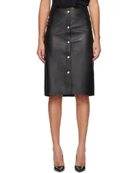 Victoria Beckham Black Press-Stud Leather Midi Skirt Black