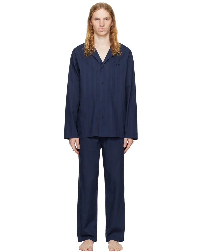 HUGO BOSS Navy Stripe Pyjama Set Dark