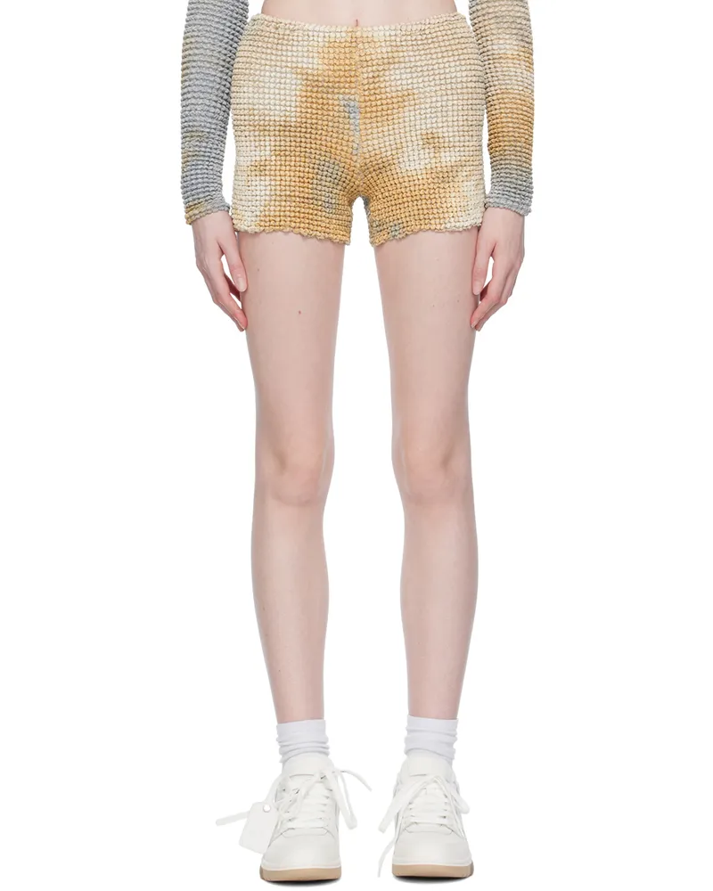 OFF-WHITE Beige & Navy Smocked Shorts Camel