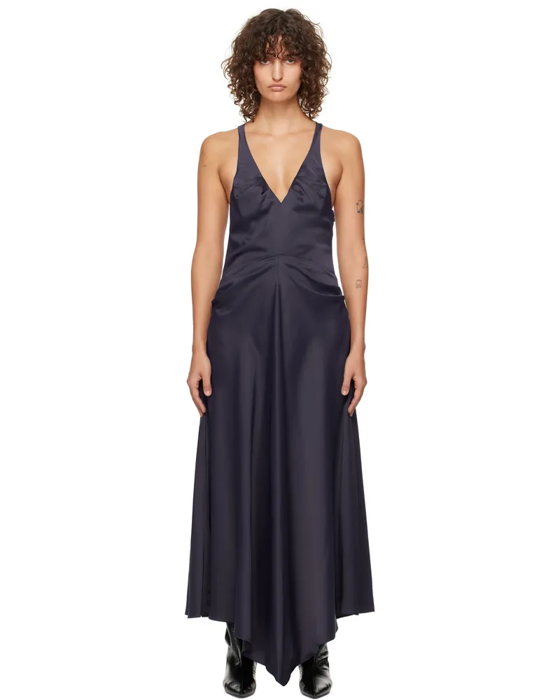 Victoria Beckham Navy Gathered Racer Back Midi Dress Ink