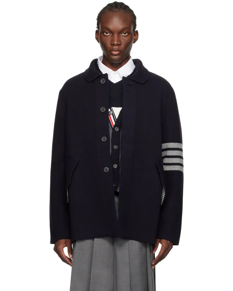 Thom Browne Navy 4-Bar Coat Navy