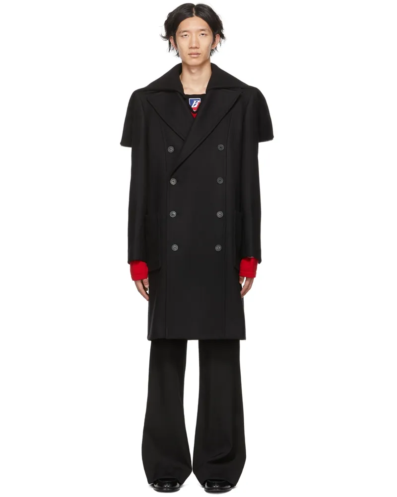 Balmain Black Wool Pea Coat 0pa