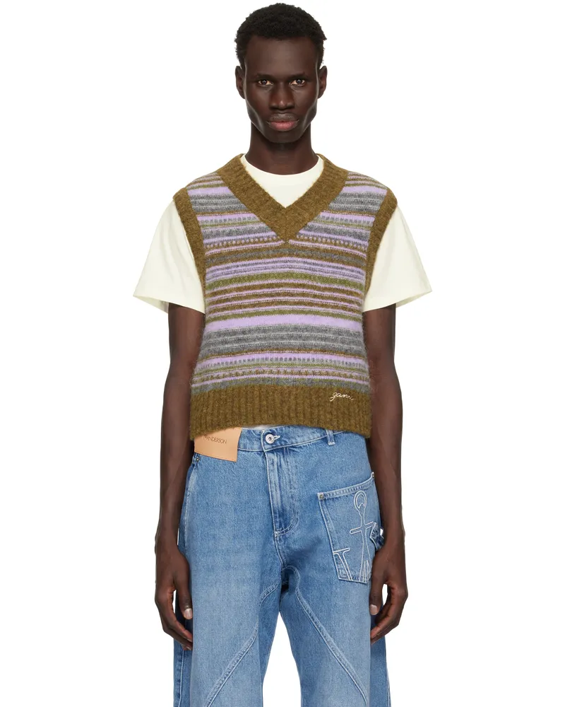 Ganni Multicolor Soft Wool Stripe Vest Military