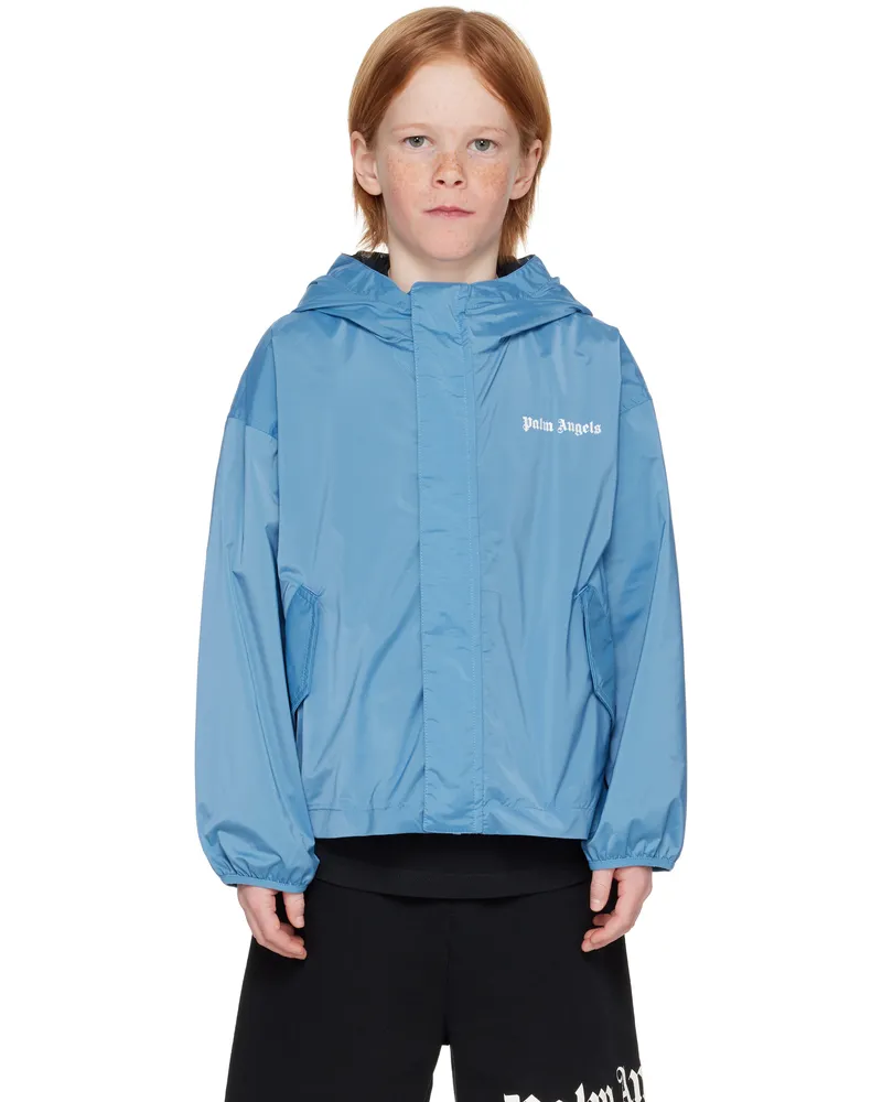 Palm Angels Kids Blue Overlogo Windbreaker Jacket Dusty