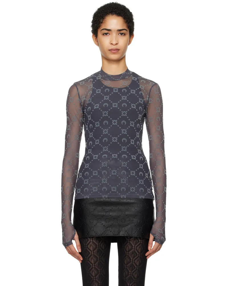 Marine Serre Gray Monogram Mesh Second Skin Highneck Top Gr70