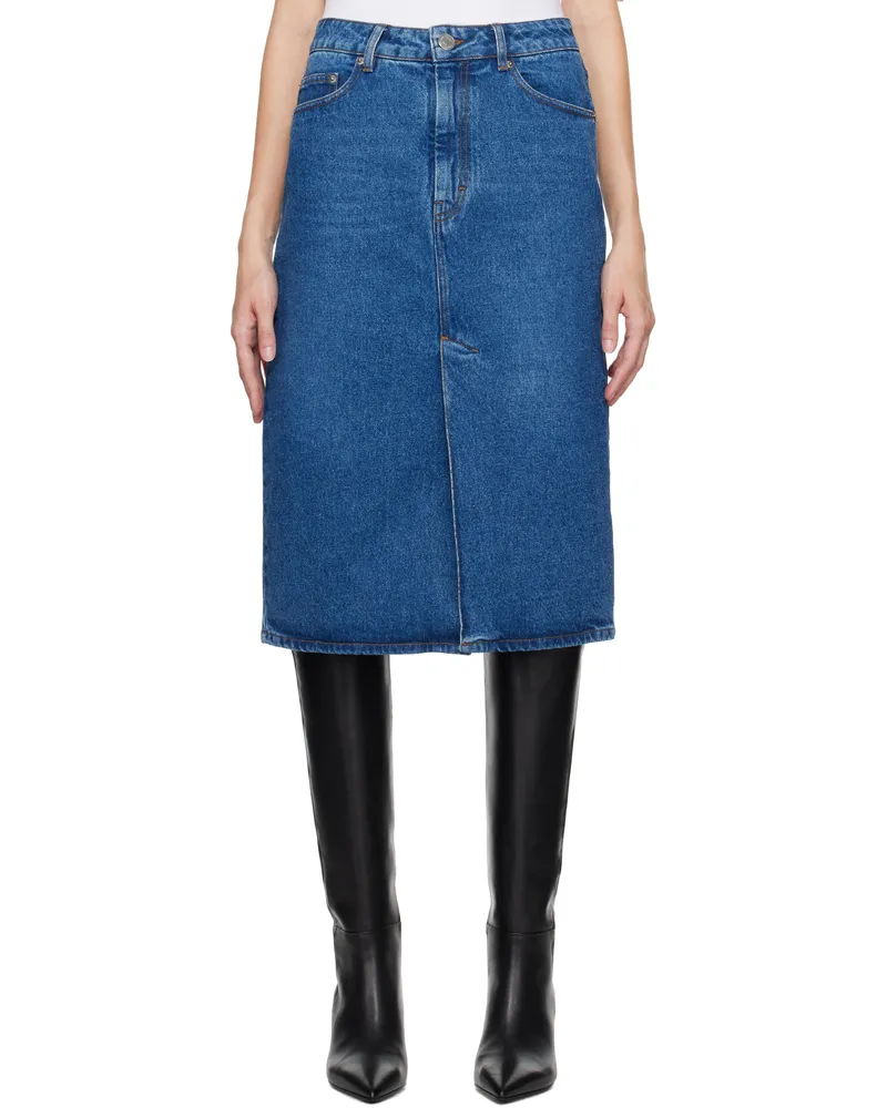 AMI Paris Blue Pencil Denim Midi Skirt Used