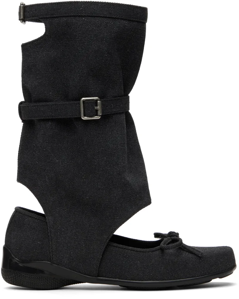 OPEN YY Gray Ballet Flat Cut-Out Boots Black