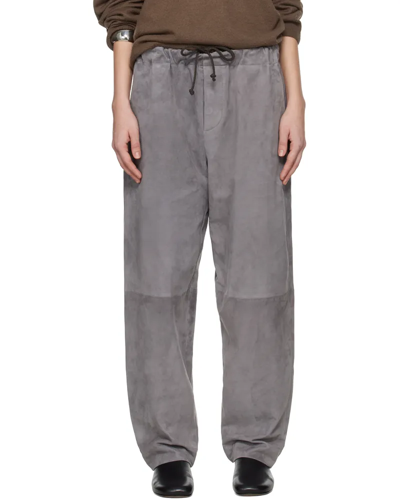 Meta Campania Collective Gray Ed Unlined Drawstring Lamb Suede Trousers Grey