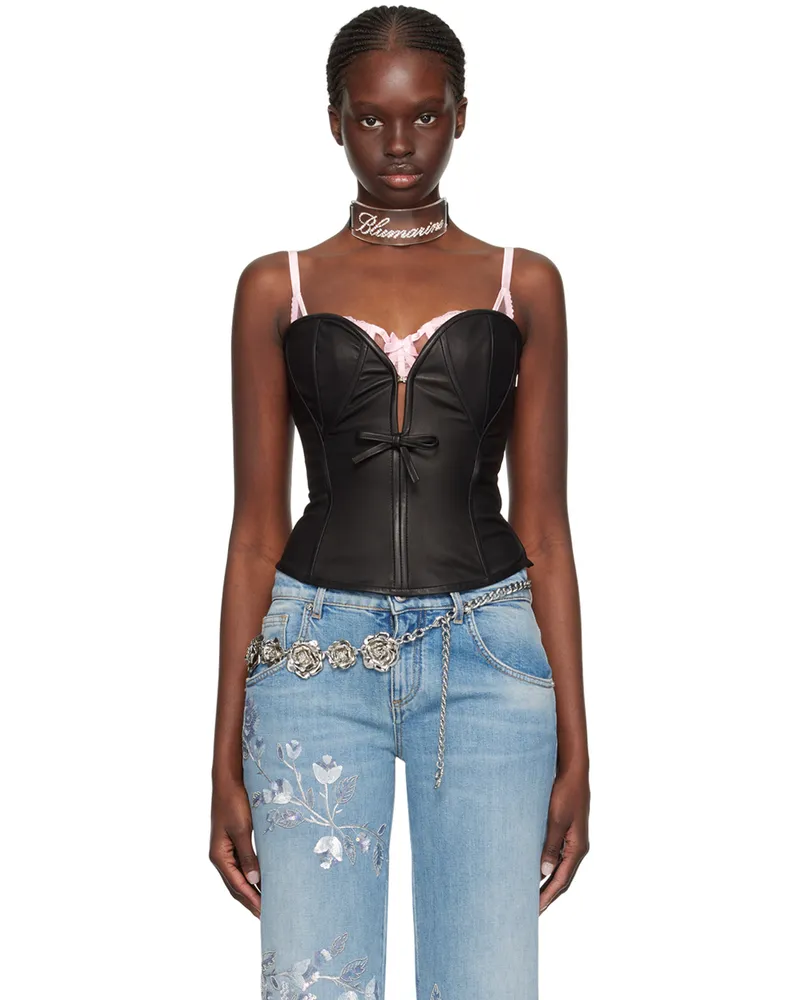 Blumarine Black Paneled Leather Tank Top N0990