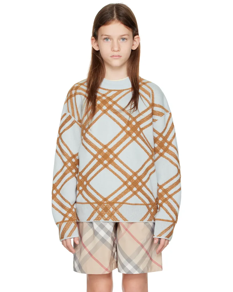 Burberry Kids Blue Check Wool Cashmere Sweater Slate