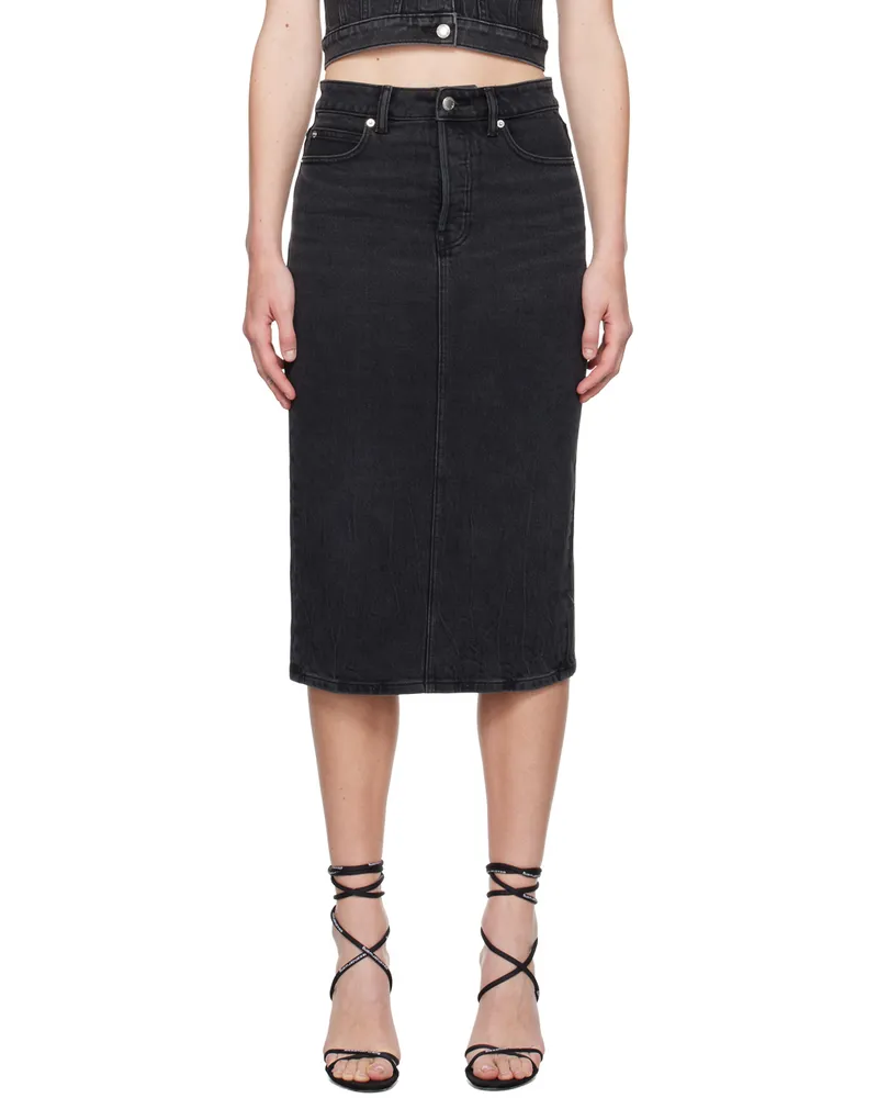 Alexander Wang Black Pencil Denim Midi Skirt Grey