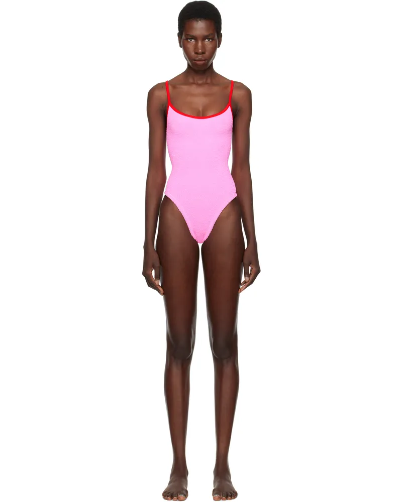 Hunza G Pink & Red Pamela Contrast Swimsuit Bubblegum