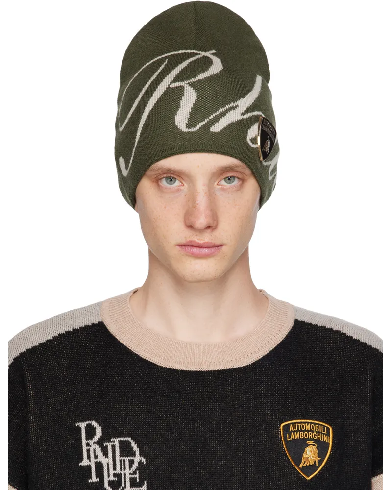 RHUDE Khaki Automobili Lamborghini Edition Beanie Olive