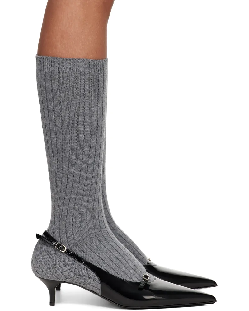 Magda Butrym Gray & Black Ribbed Sock Boot Heels 99
