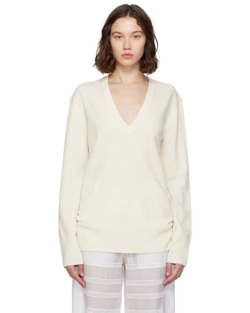 Totême Off-White Cashmere V-Neck Knit Sweater Ecru