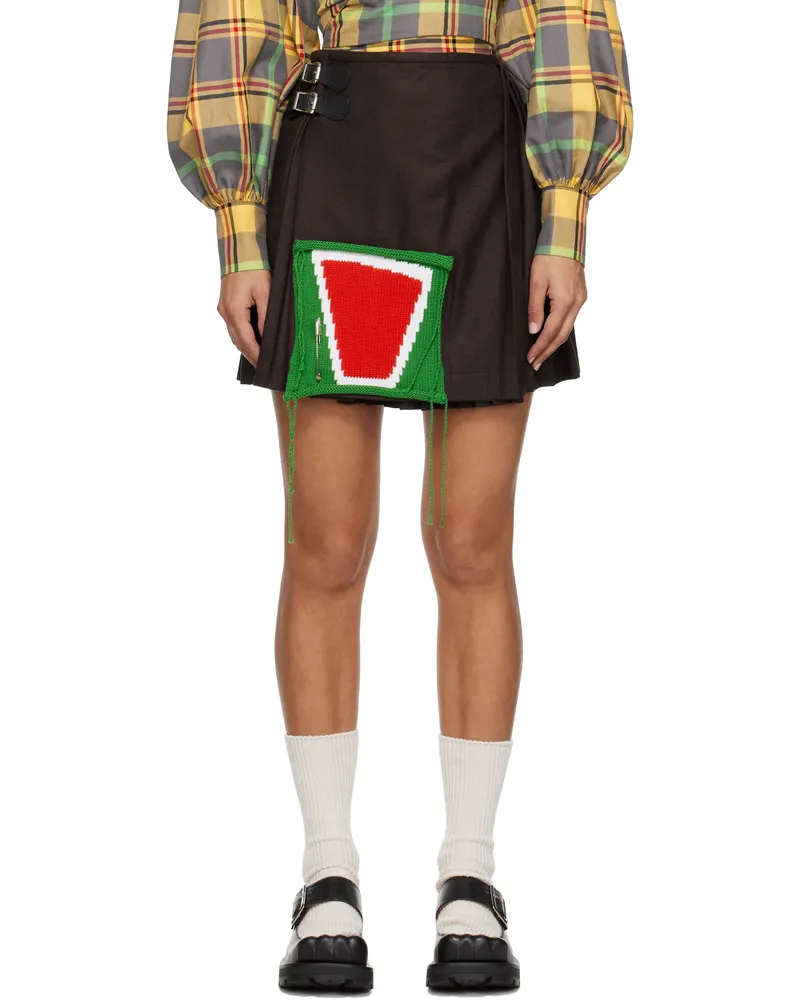 Charles Jeffrey Loverboy Brown Kilt Miniskirt Brown