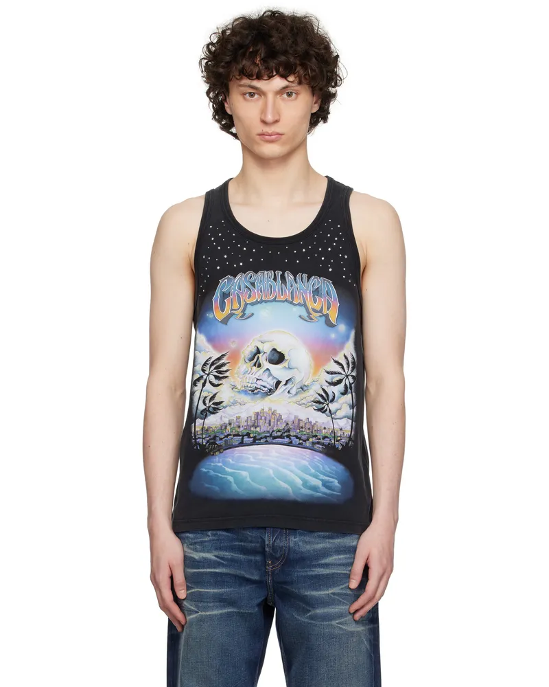 Casablanca Paris Black 'La Prémonition' Crystal Embellished Tank Top La