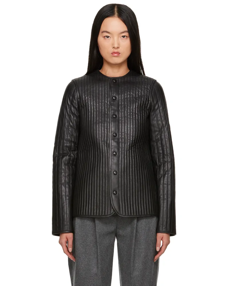 Totême Black Quilted Reversible Leather Jacket 001