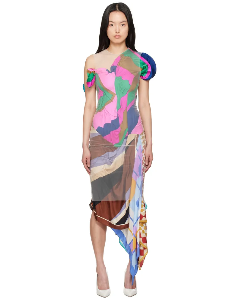 Marine Serre Multicolor Regenerated Silk Scarves Fitted Maxi Dress Mu00