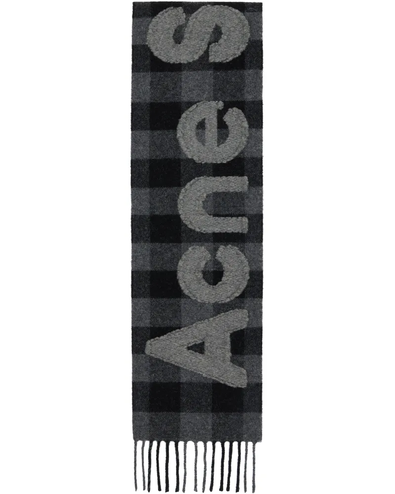 Acne Studios Black & Gray Check Logo Scarf Aik