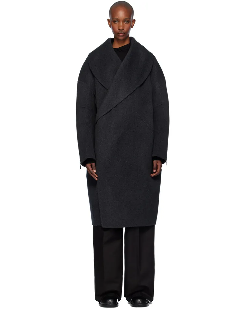 Helmut Lang Gray Double-Faced Apex Cocoon Coat Dark