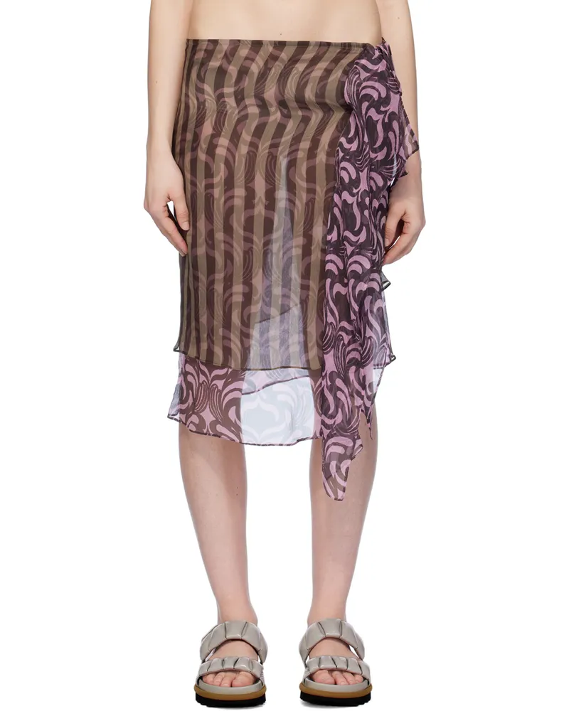 Dries van Noten Brown & Pink Wrap Midi Skirt 703